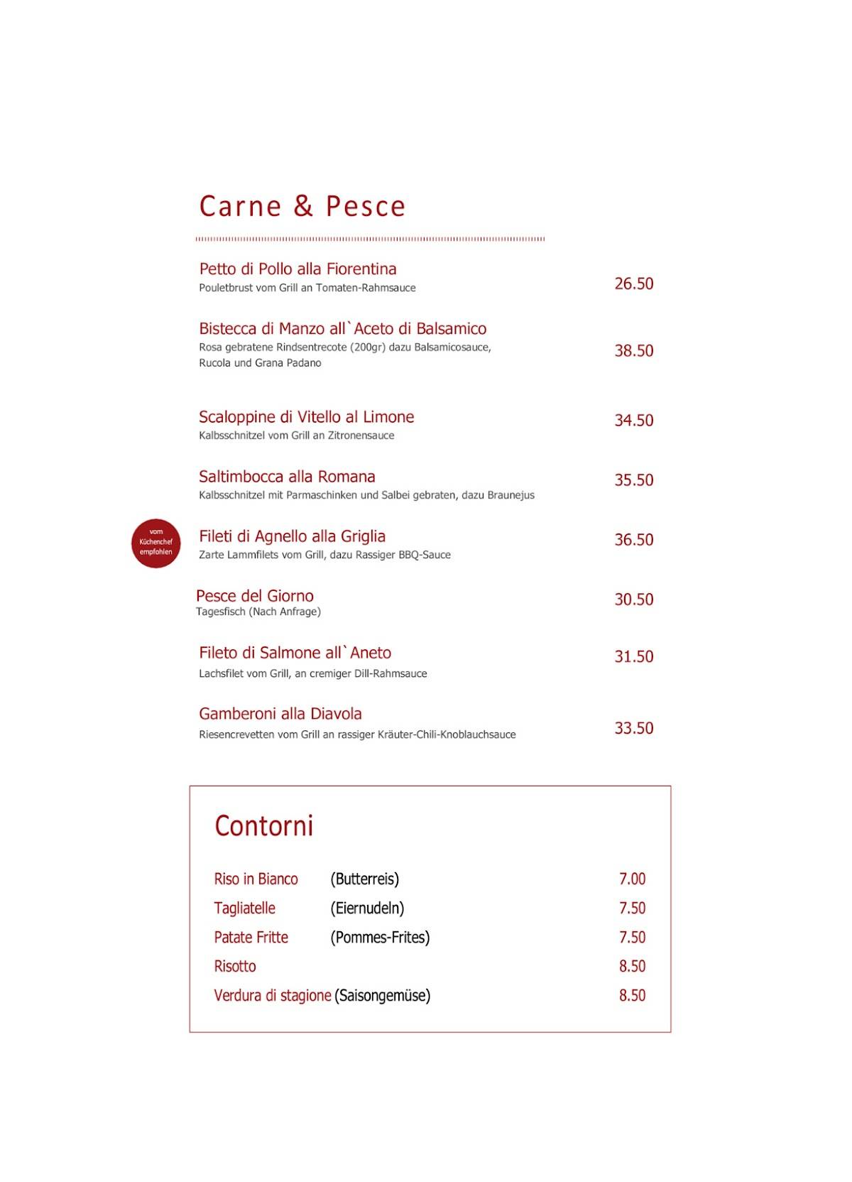 Cucina Niederdorf меню