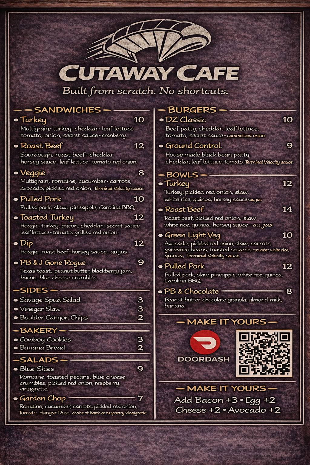 Cutaway Cafe меню