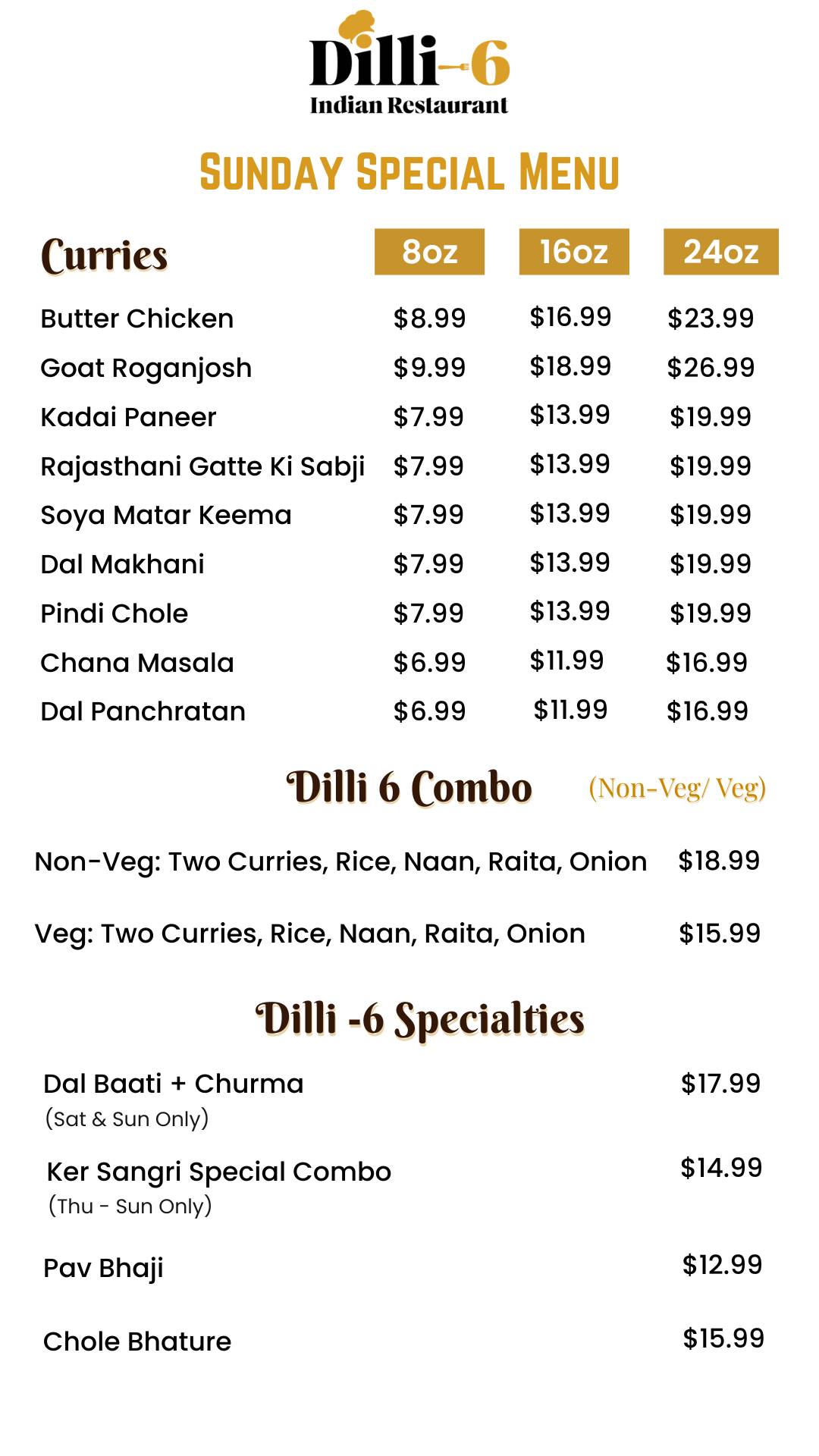 Dilli-6 Indian Restaurant меню
