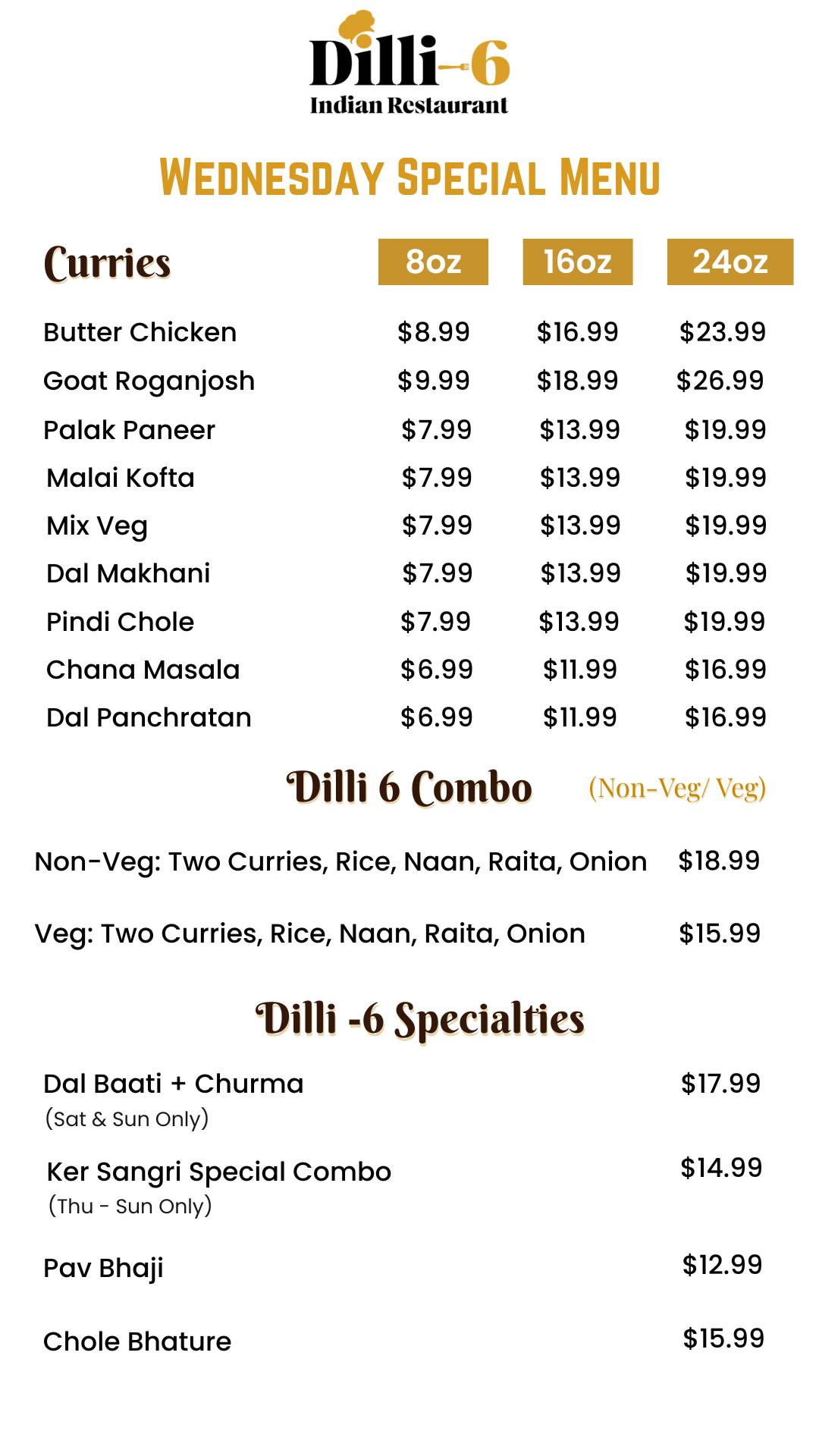 Dilli-6 Indian Restaurant меню