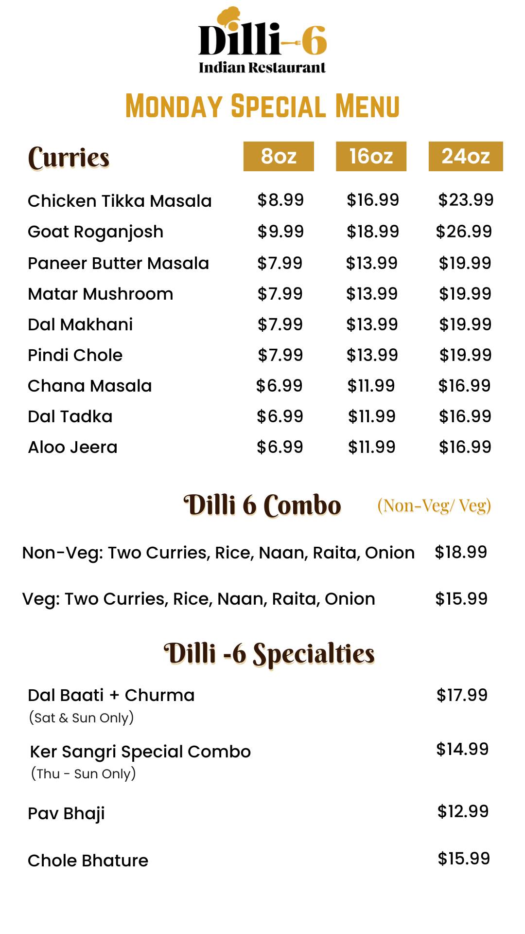 Dilli-6 Indian Restaurant меню