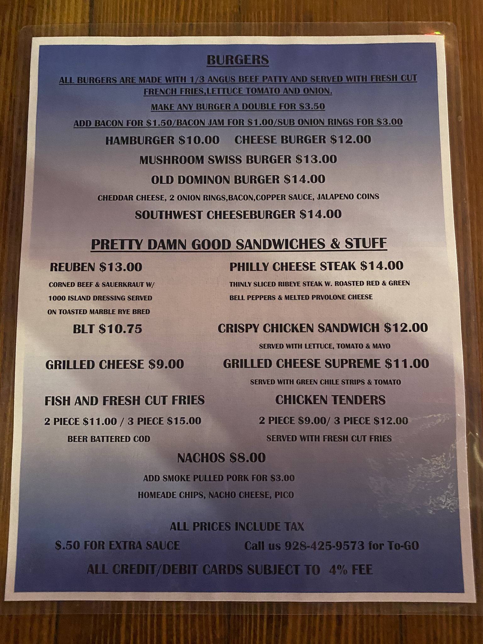 Drift Inn меню