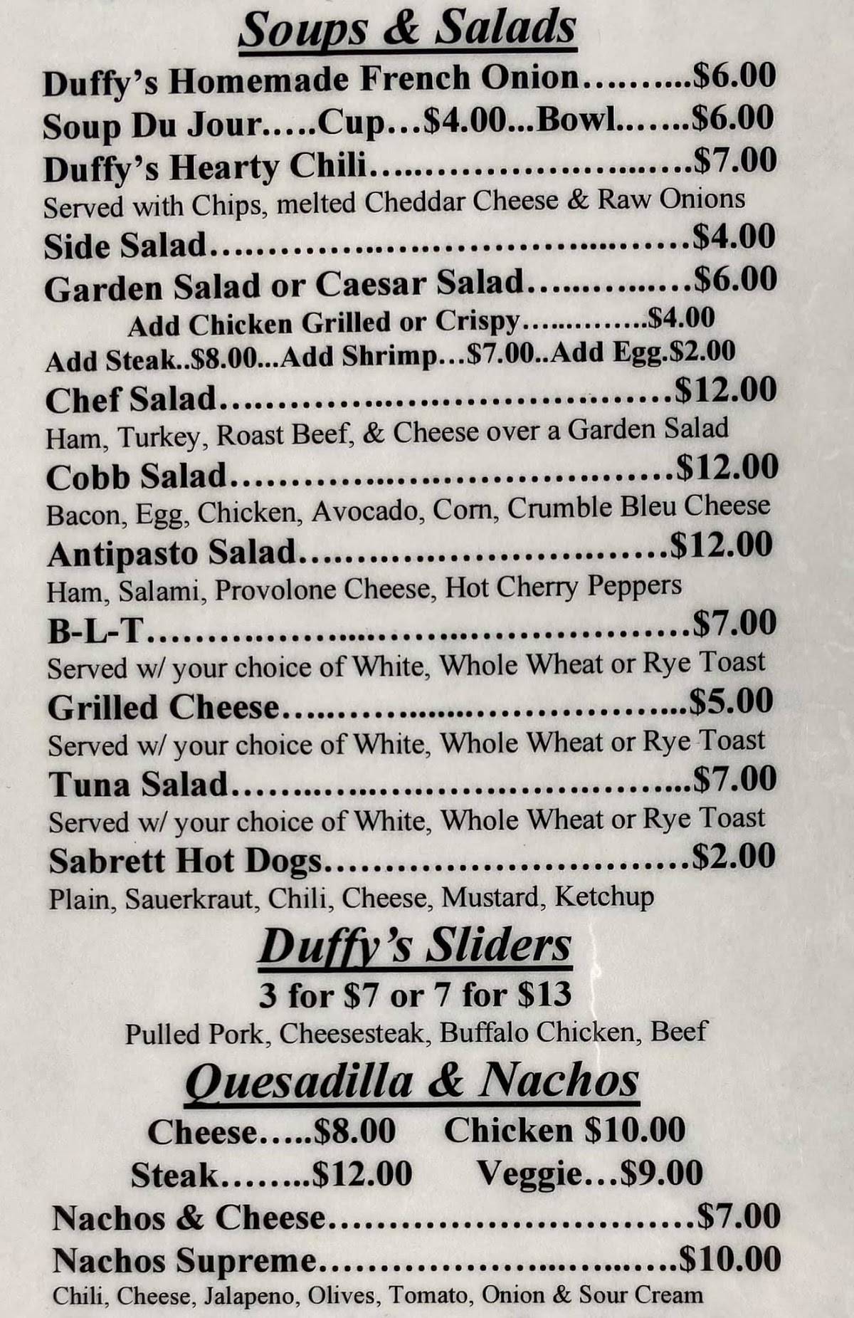 Duffy's Tavern меню