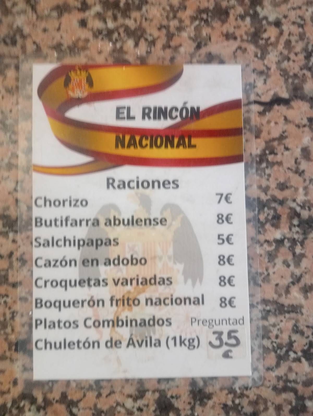 EL RINCÓN NACIONAL меню