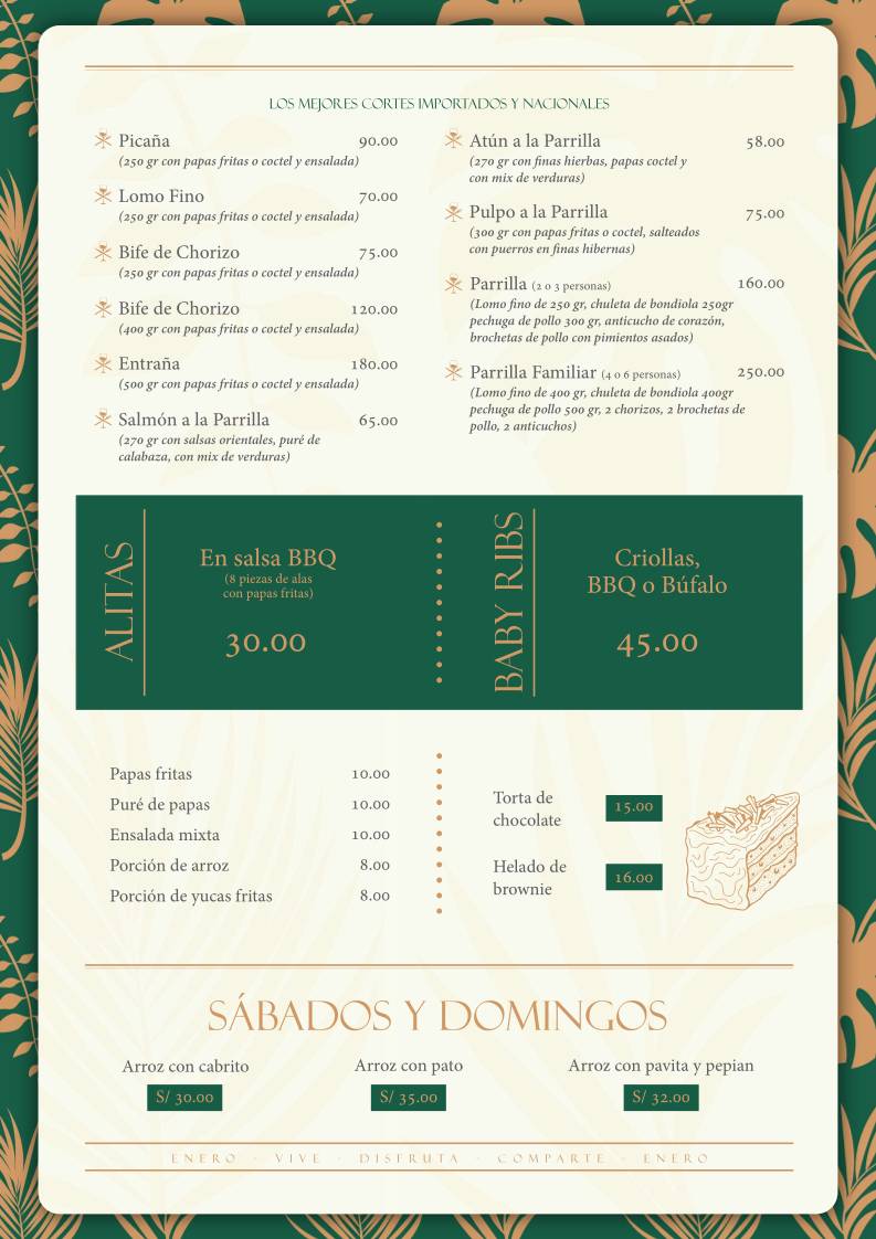 ENERO RESTOBAR меню