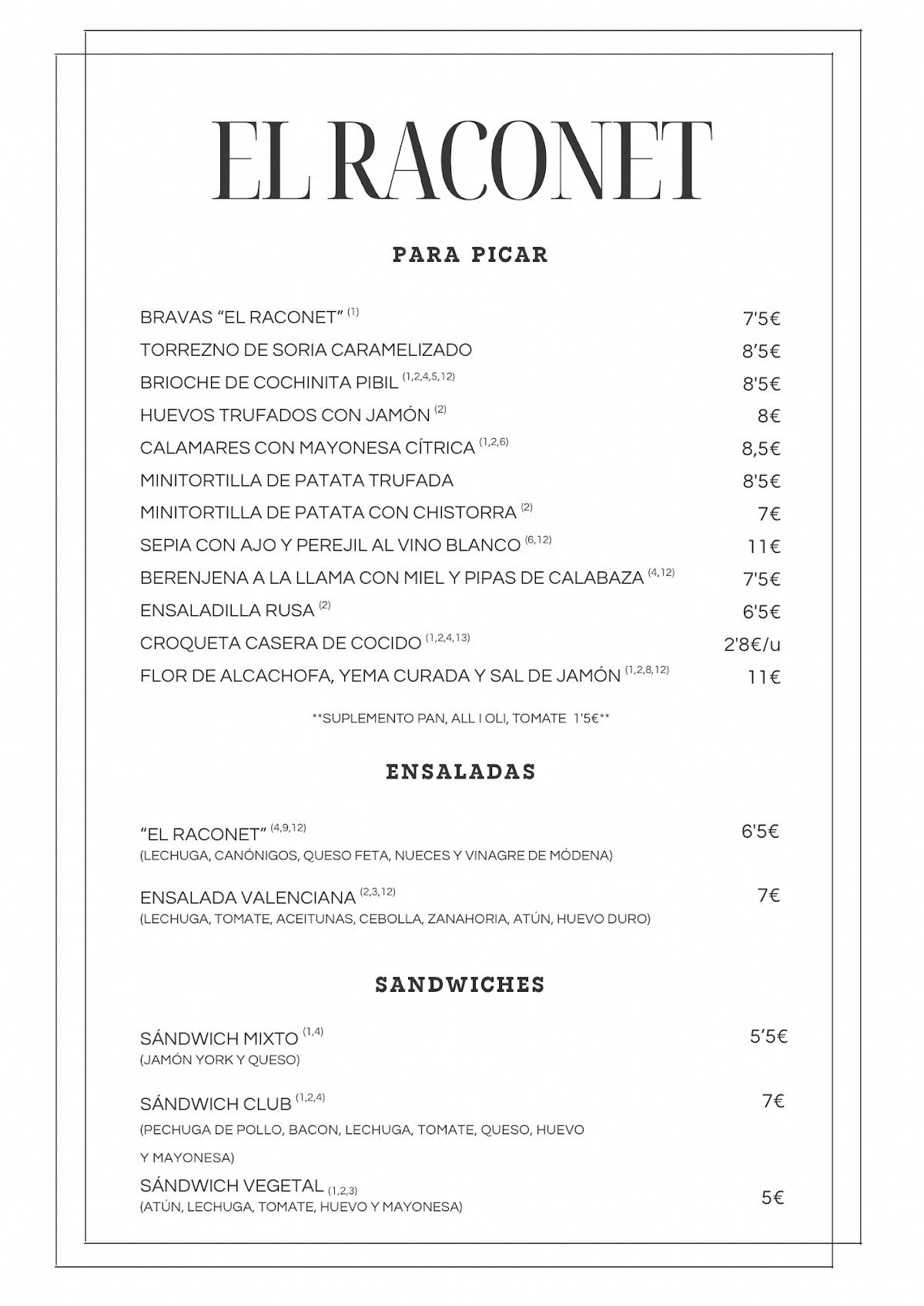 El Raconet меню
