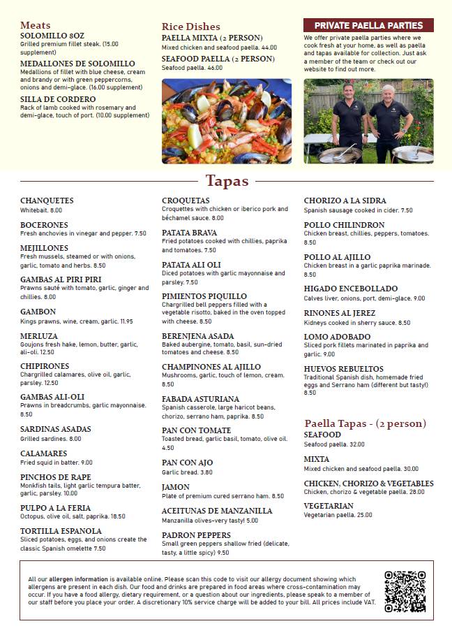 El Rincon Spanish Restaurant & Tapas меню