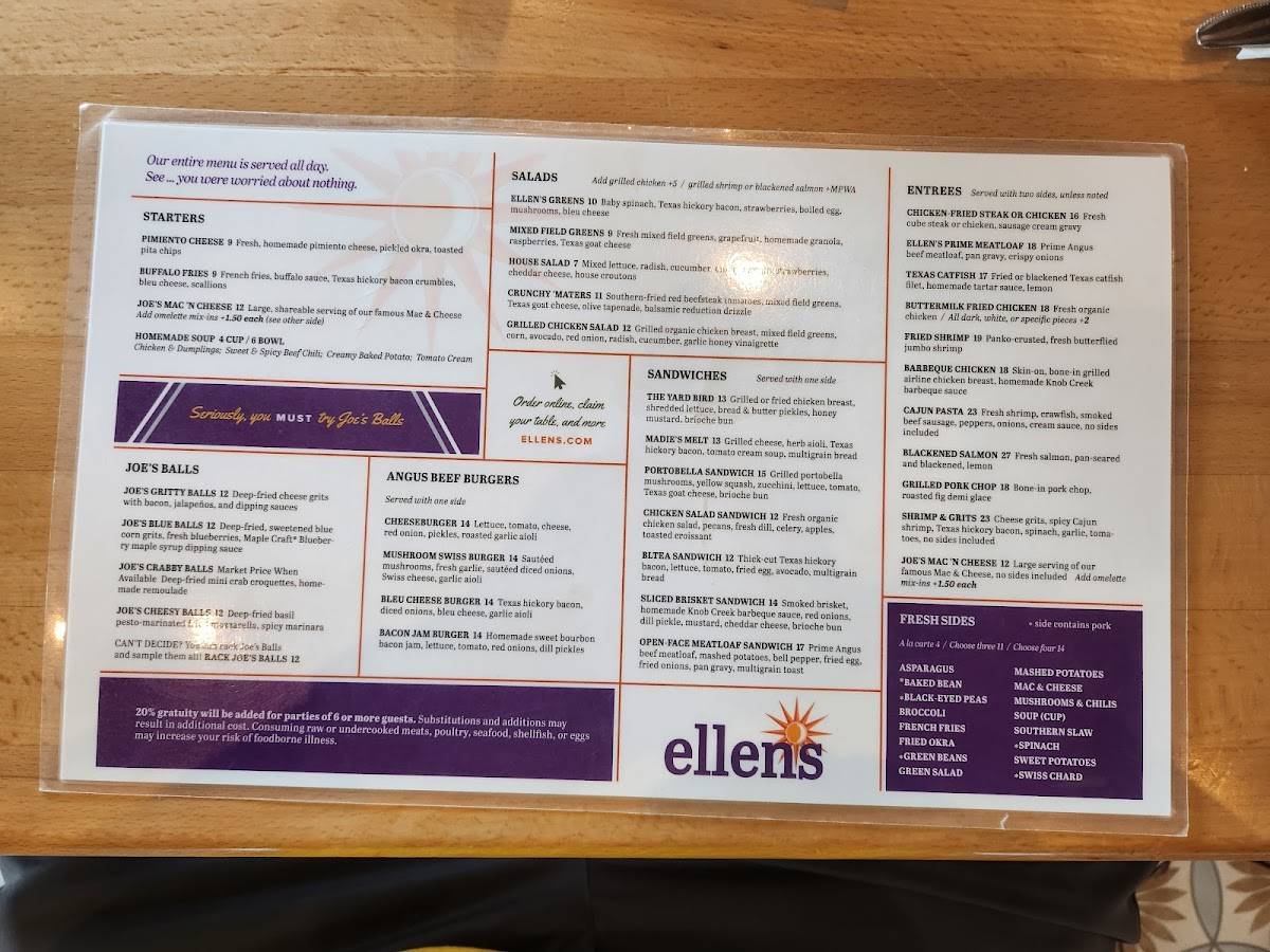 Ellen's меню