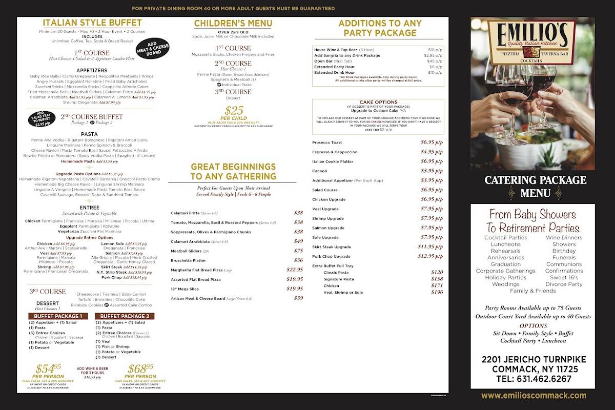 Emilio's – Italian Restaurant & Pizzeria in Commack NY меню
