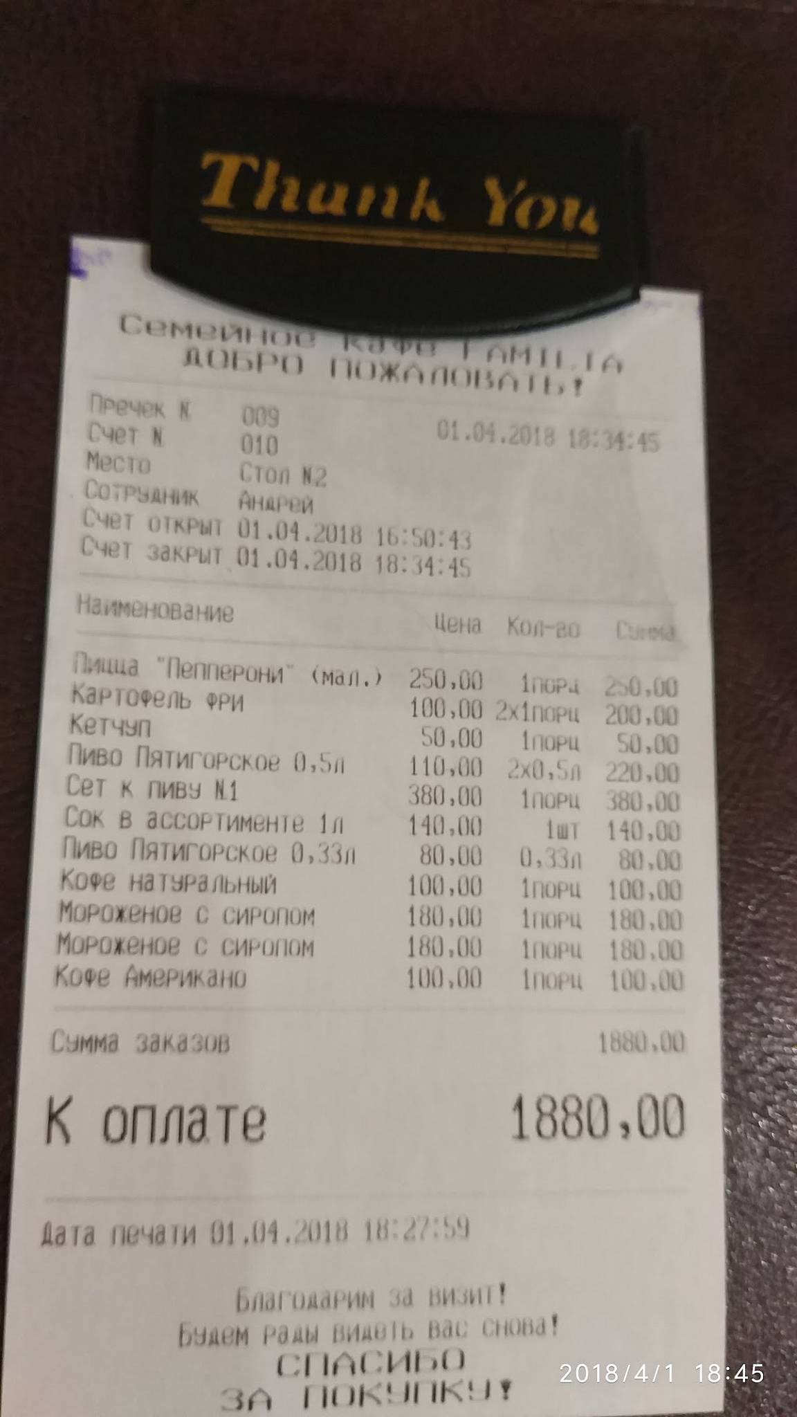 Familia меню