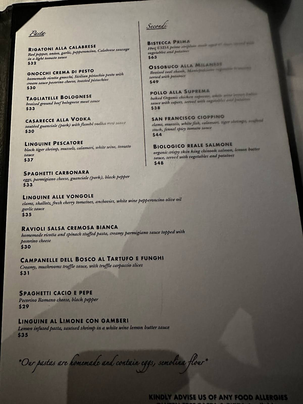 FiAMMA Restaurant меню