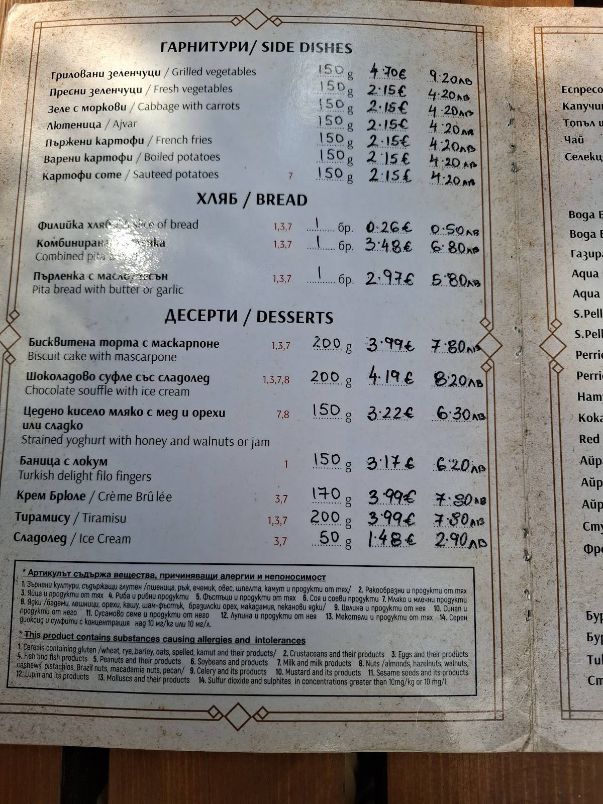 Рибен ресторант Изворо меню