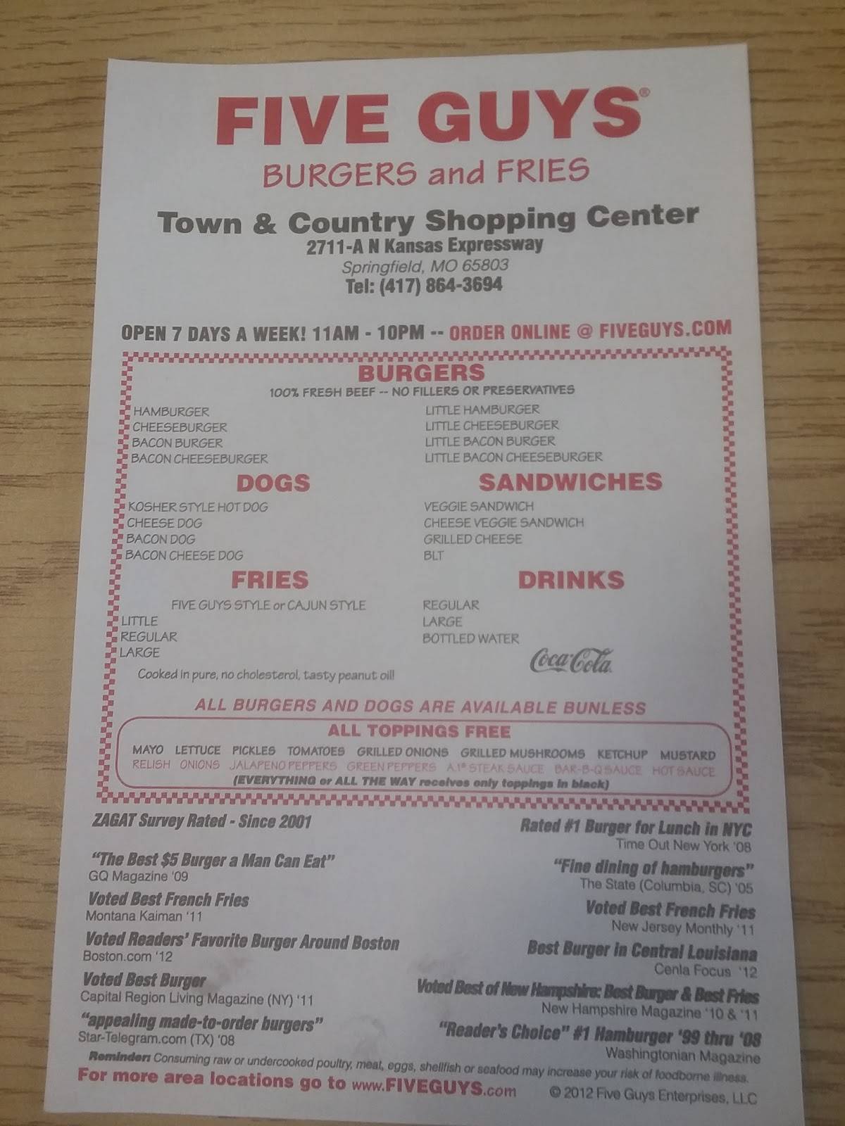 Five Guys меню