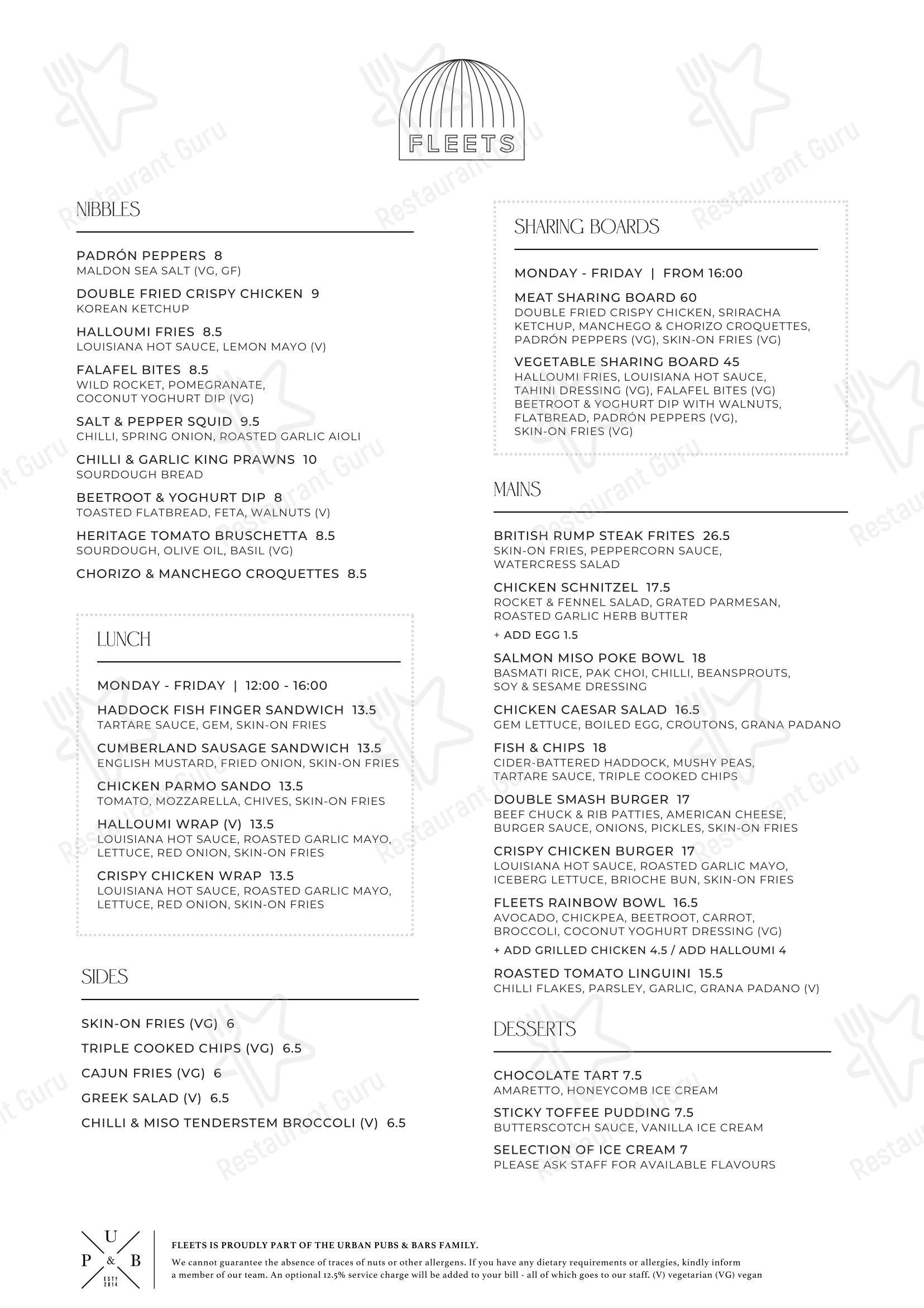 Fleets Bar & Kitchen в Лондоне - Меню напитков