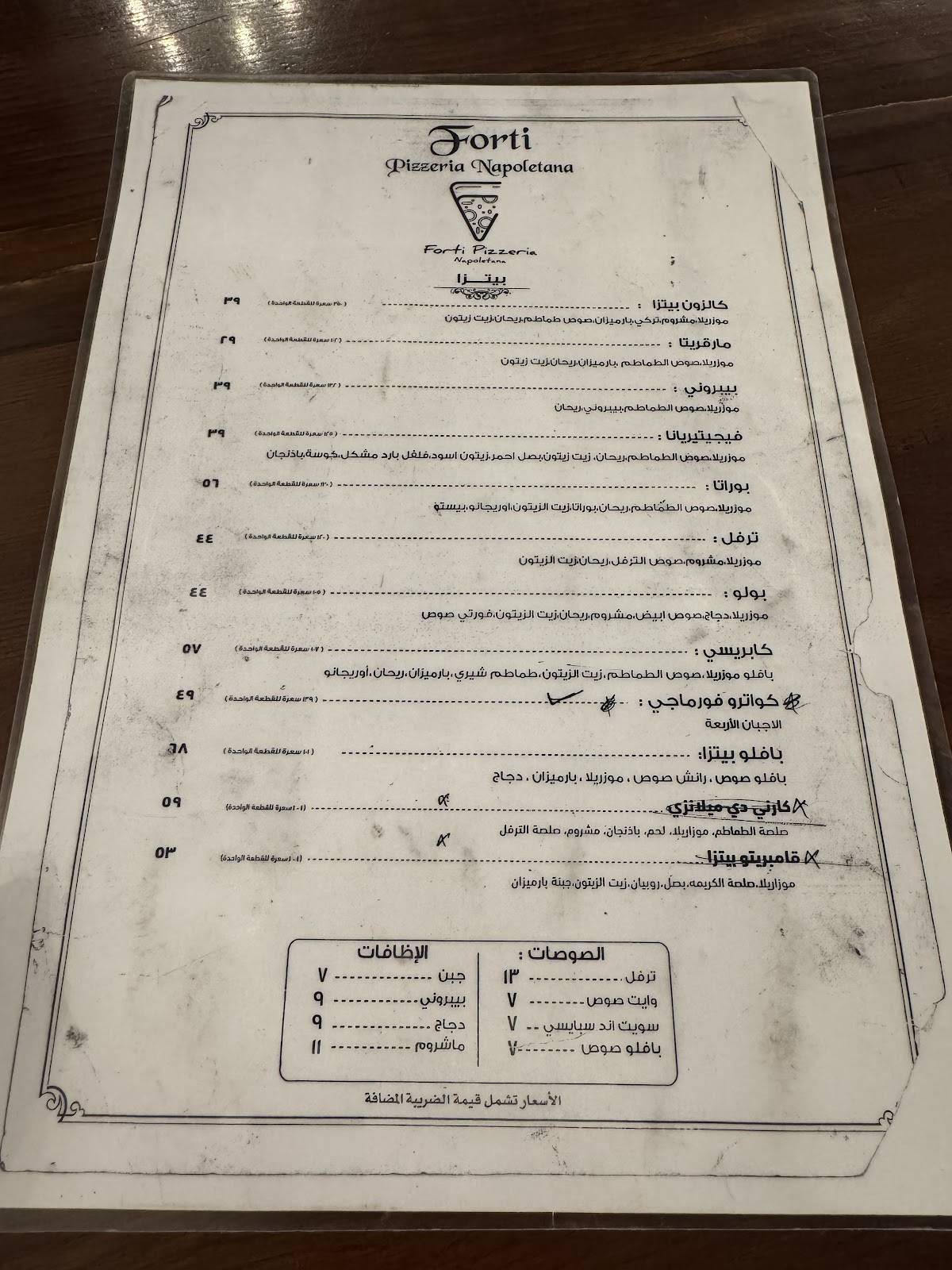 Forti Pizzeria меню