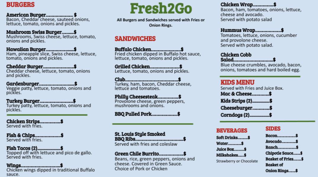 Fresh2Go меню