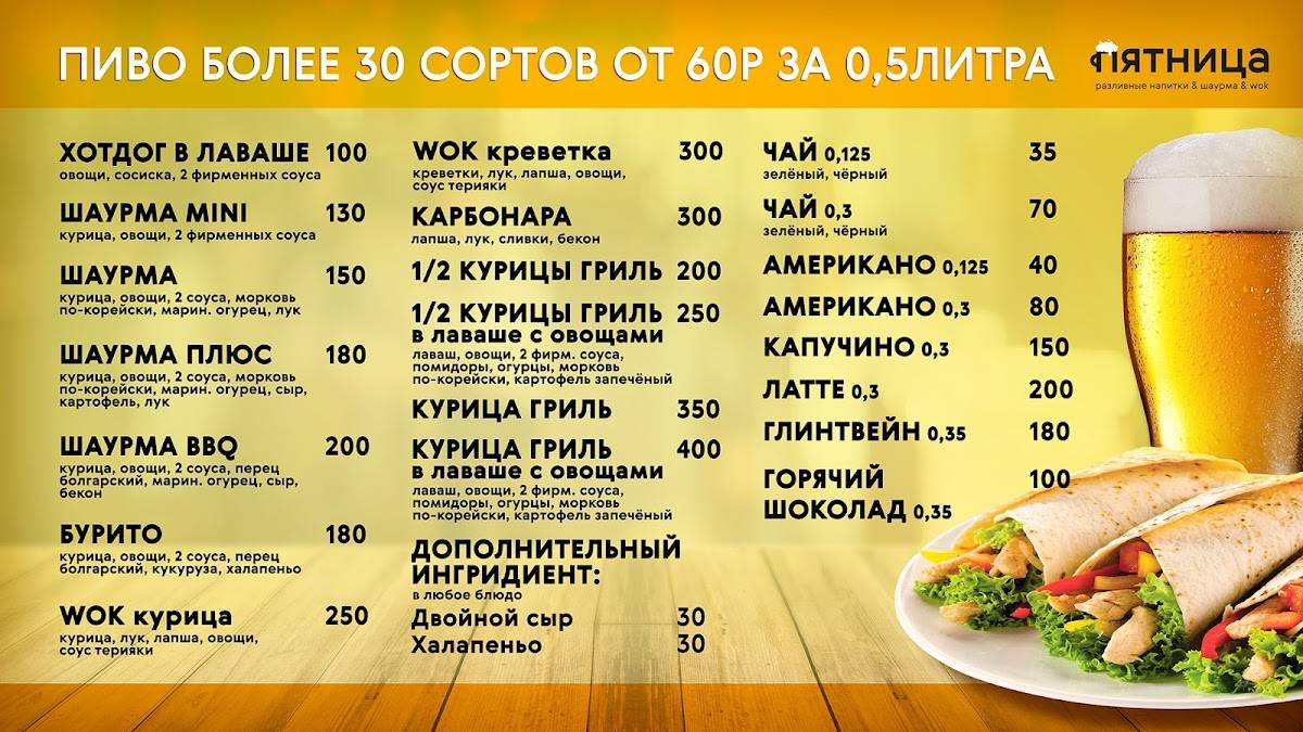 Пятница.market меню
