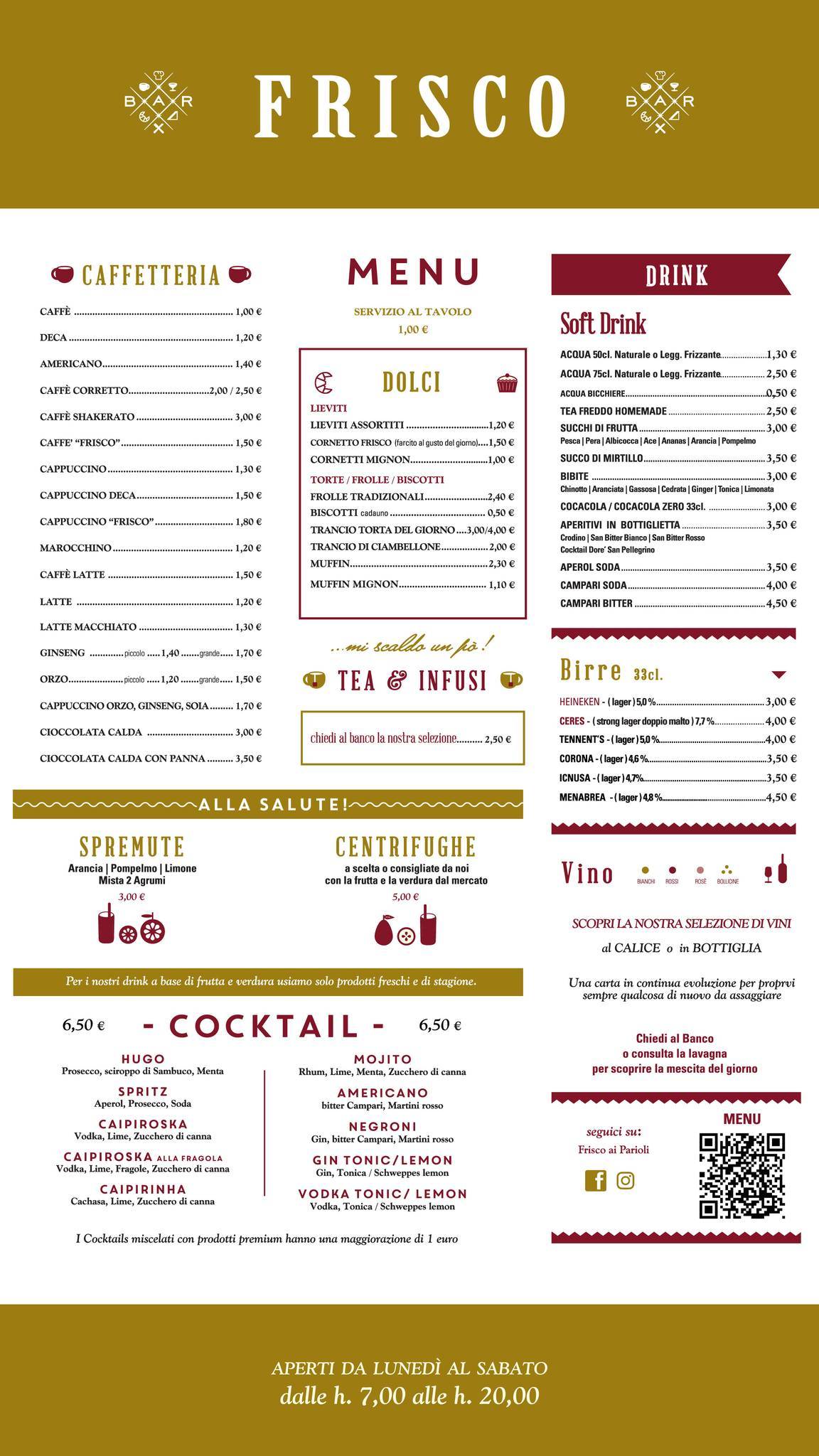 Frisco Bar меню