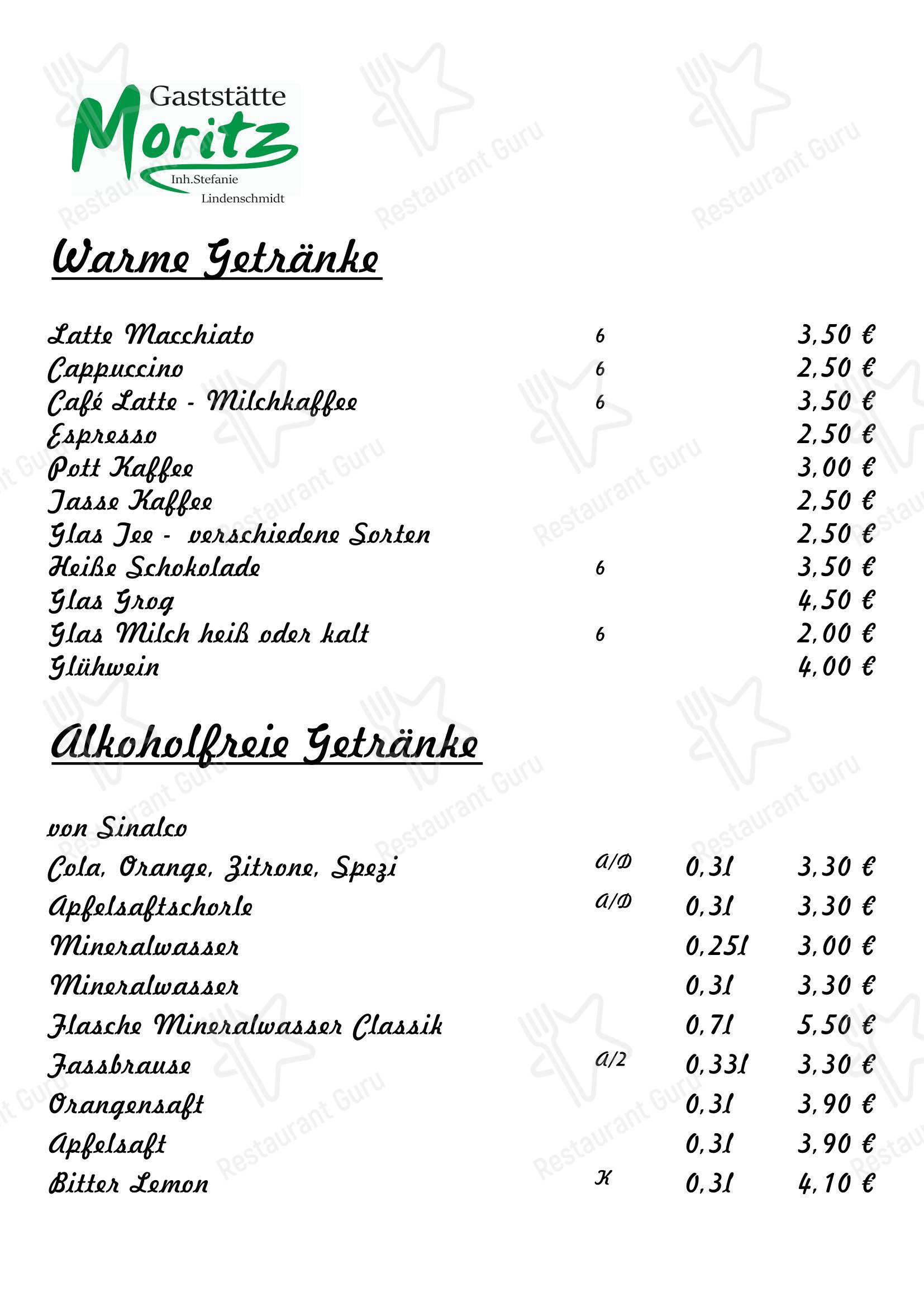 Коктейльная карта ресторана Gaststätte Moritz в Фройденберге
