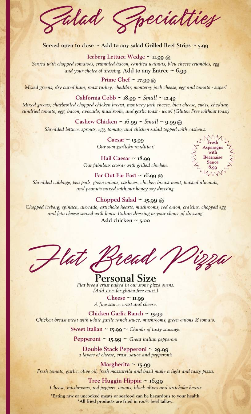 The Prime Rib Restaurant & Wine Cellar меню