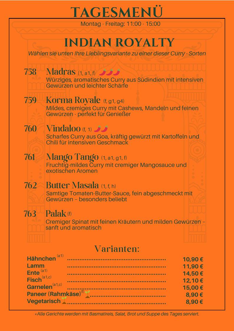 Goa (Indisches und Singapurisches Restaurant) меню