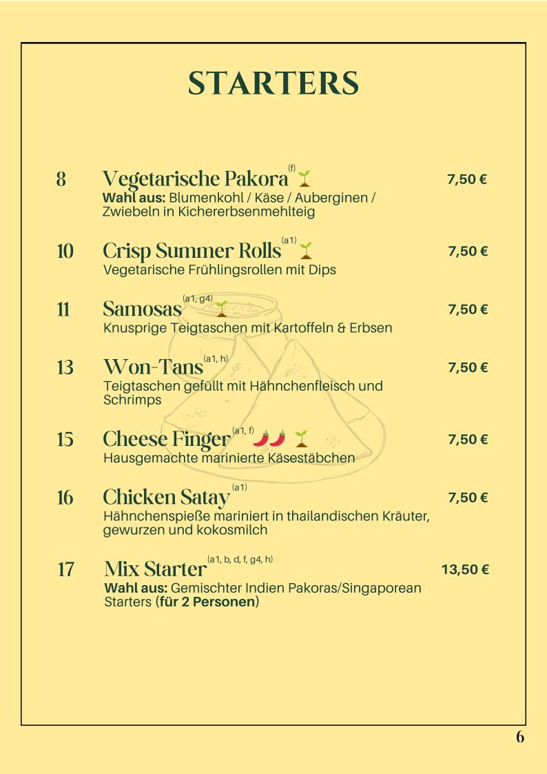 Goa (Indisches und Singapurisches Restaurant) меню