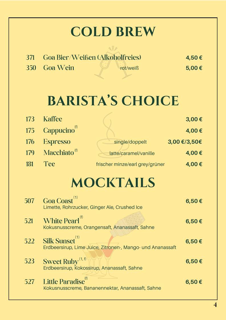 Goa (Indisches und Singapurisches Restaurant) меню