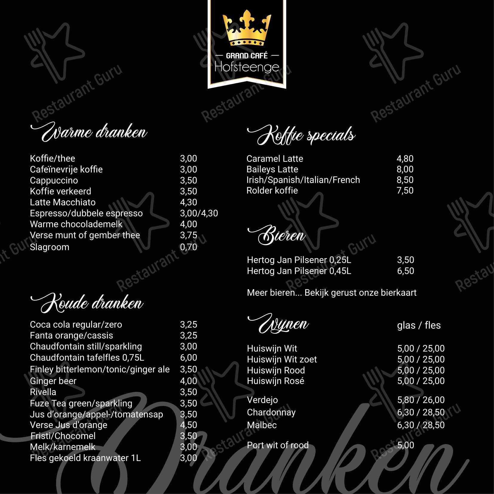 Grand-Café Hofsteenge в Rolde - Меню