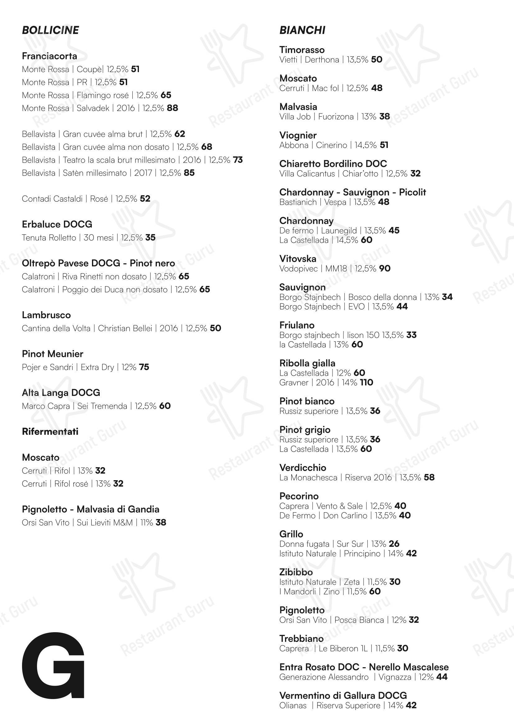 Меню ресторана Gusta Ristorante - Aperitivi - Bar - Eventi в Риме