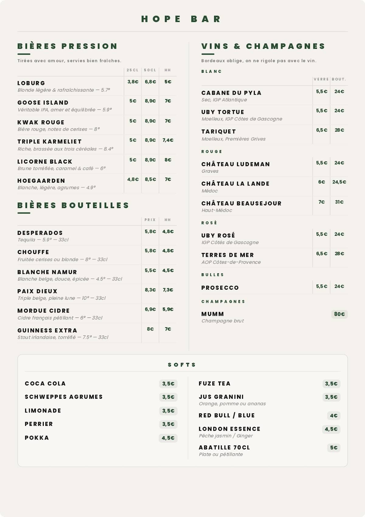 Hope - Bar - Tapas меню