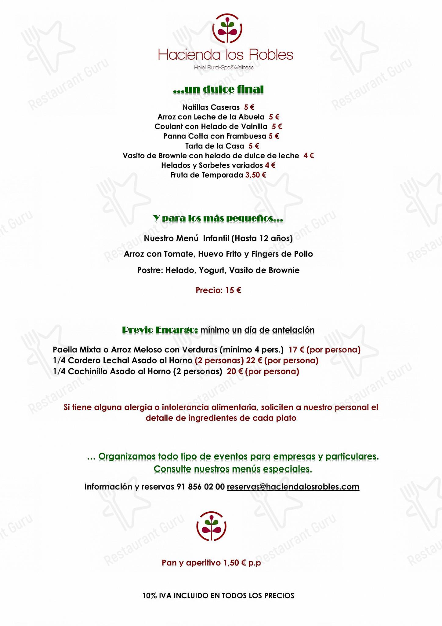 Меню ресторана Hacienda Los Robles - Dinner Menu