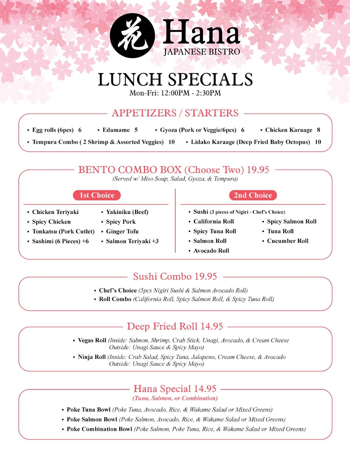 Hana Japanese Bistro меню