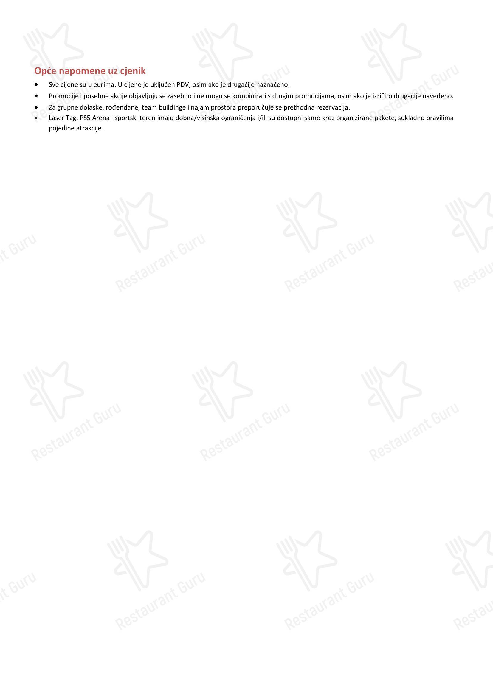 Меню напитков пиццерии HappyLand Indoor Playground LaserTag Bowling Zabavni park Rijeka