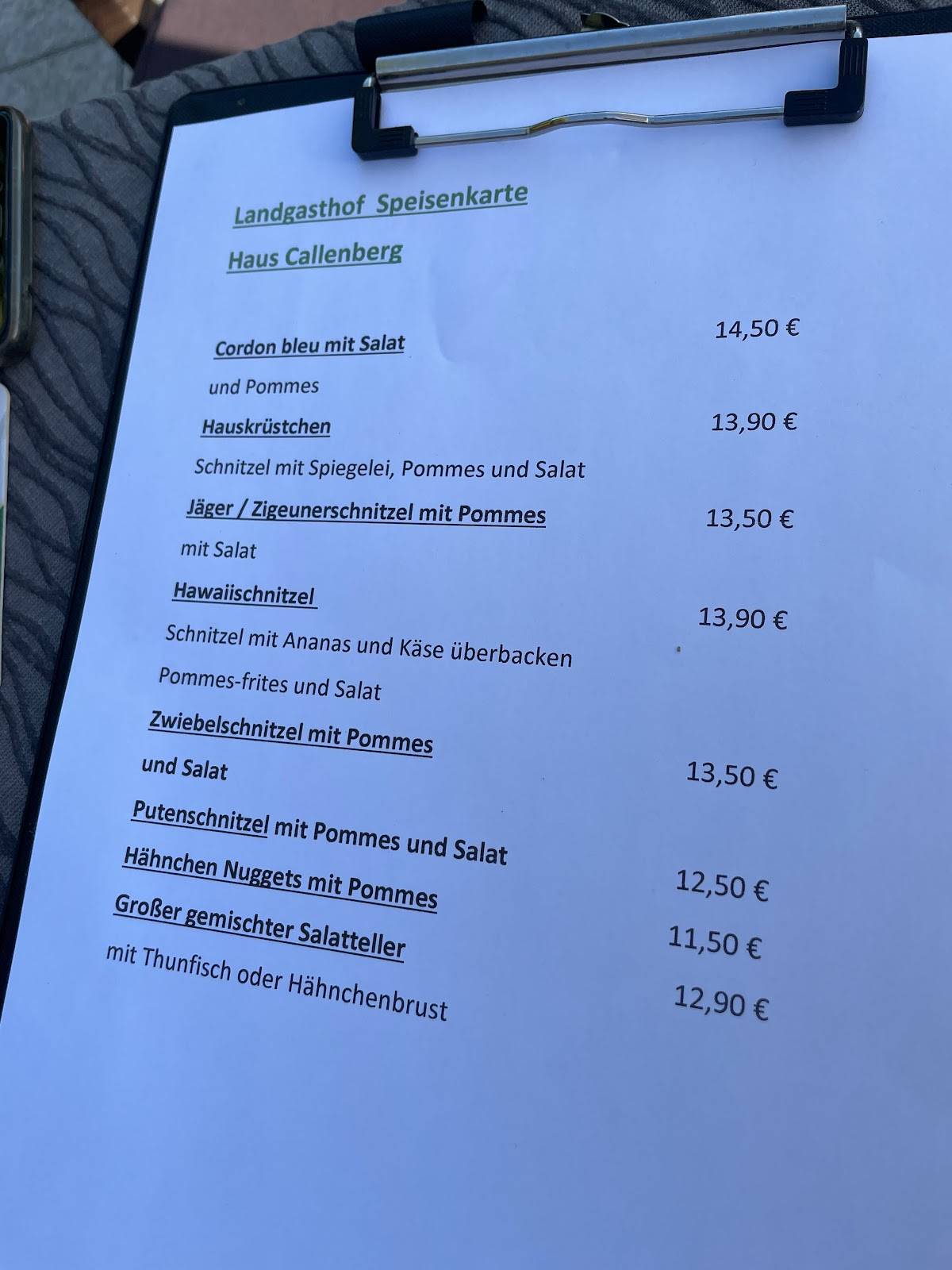 Haus Callenberg меню