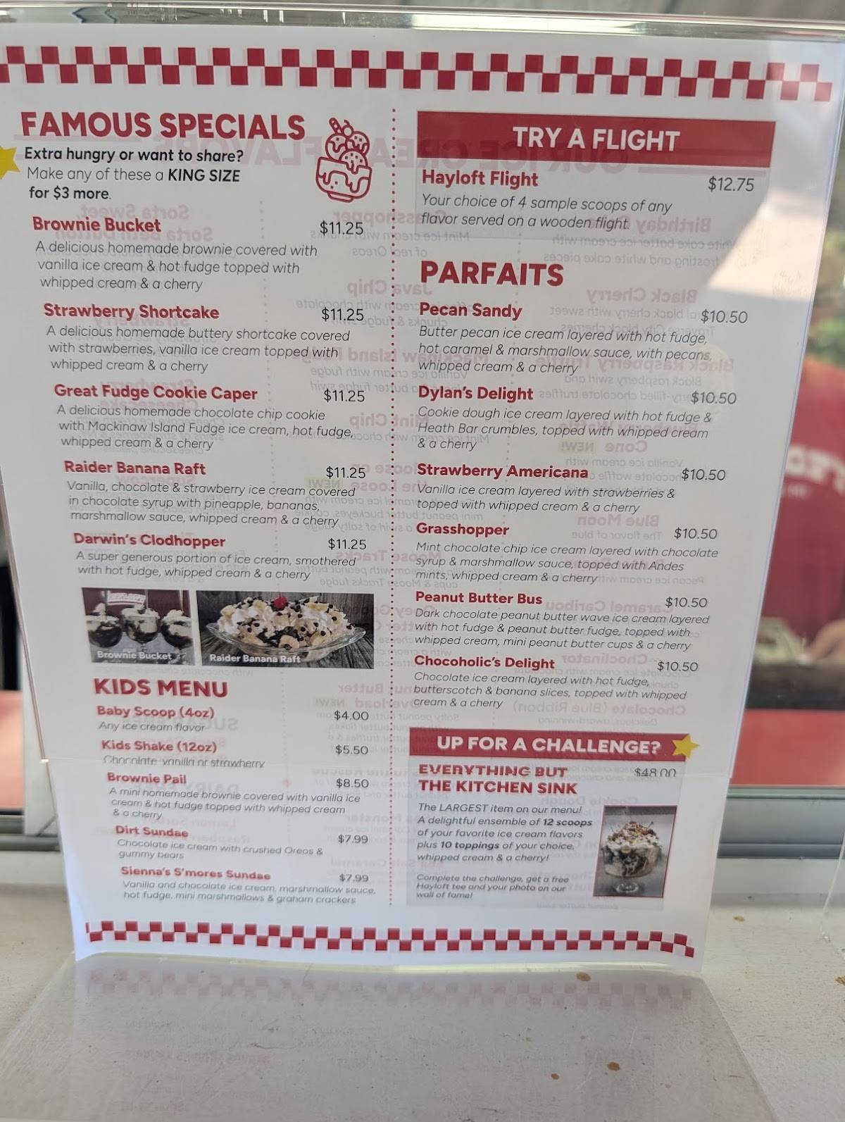 Hayloft Ice Cream Parlor меню
