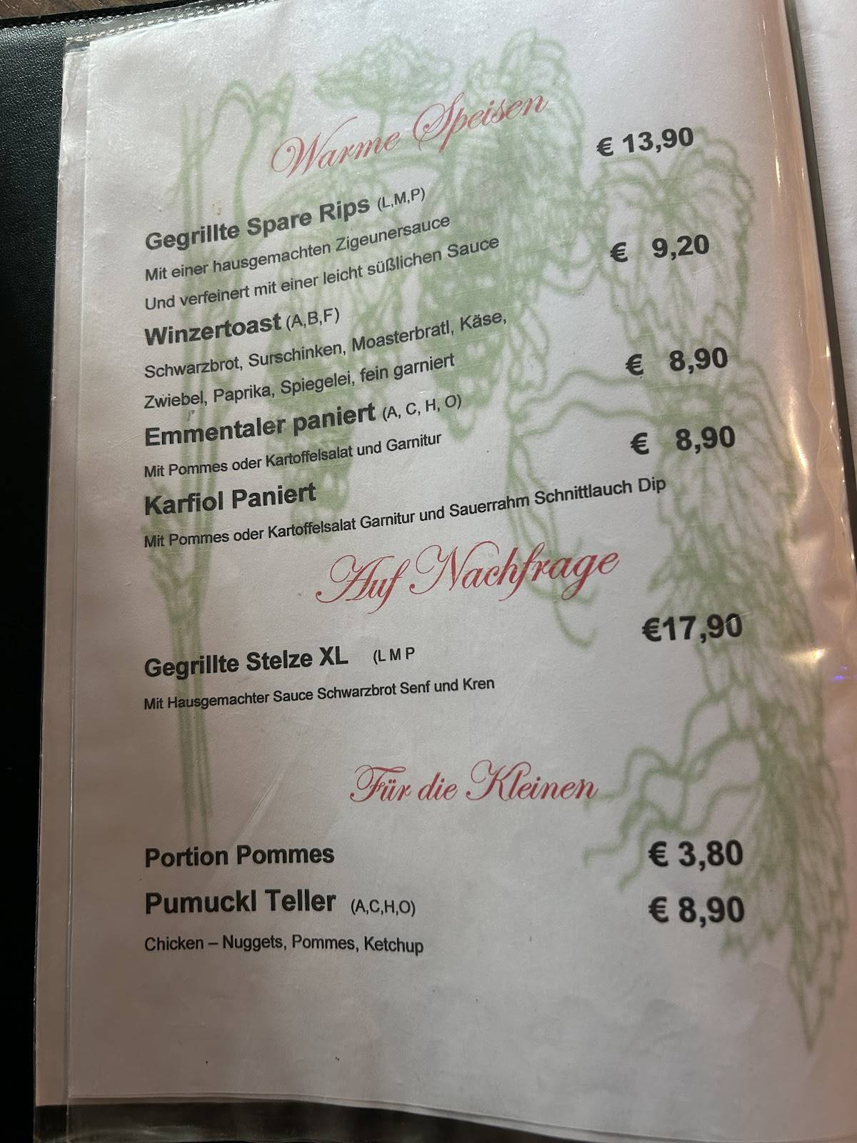 Heuriger und Gästehaus Rucksackpeter меню
