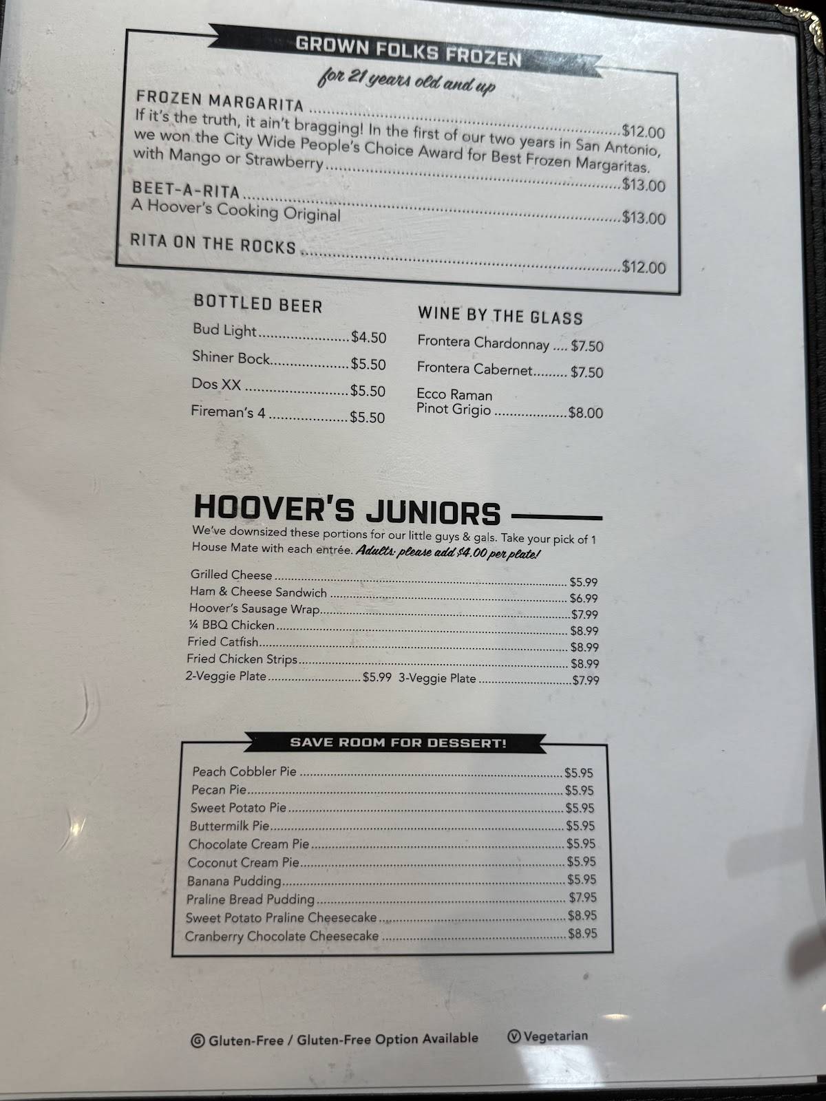 Hoover's Cooking меню