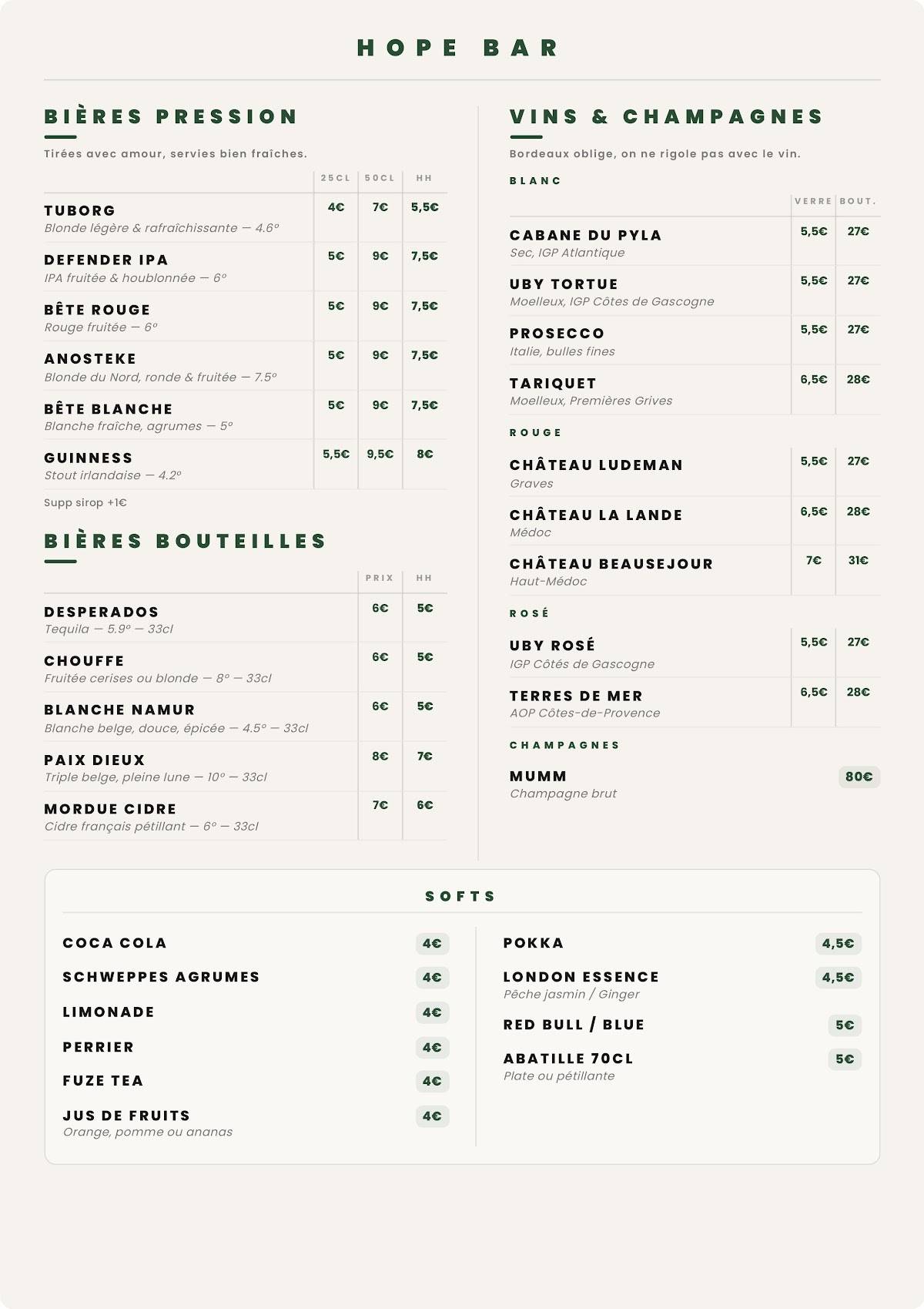 Hope - Bar - Tapas меню