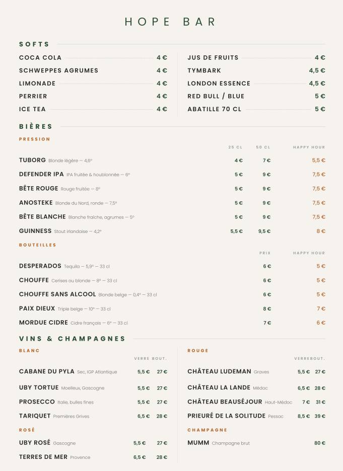 Hope - Bar - Tapas меню