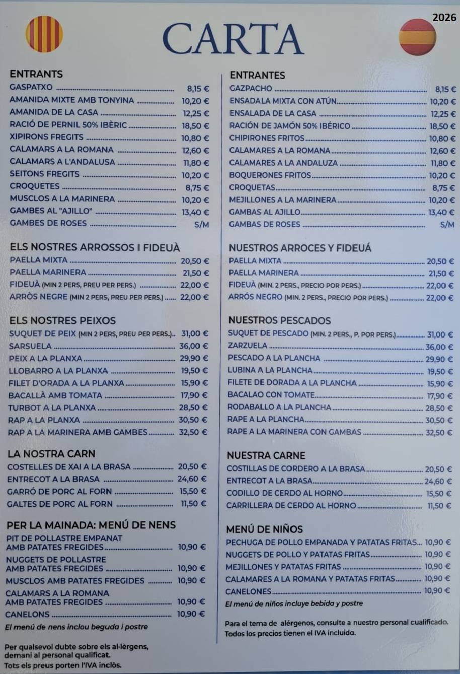 Hotel-Restaurant La Cala меню