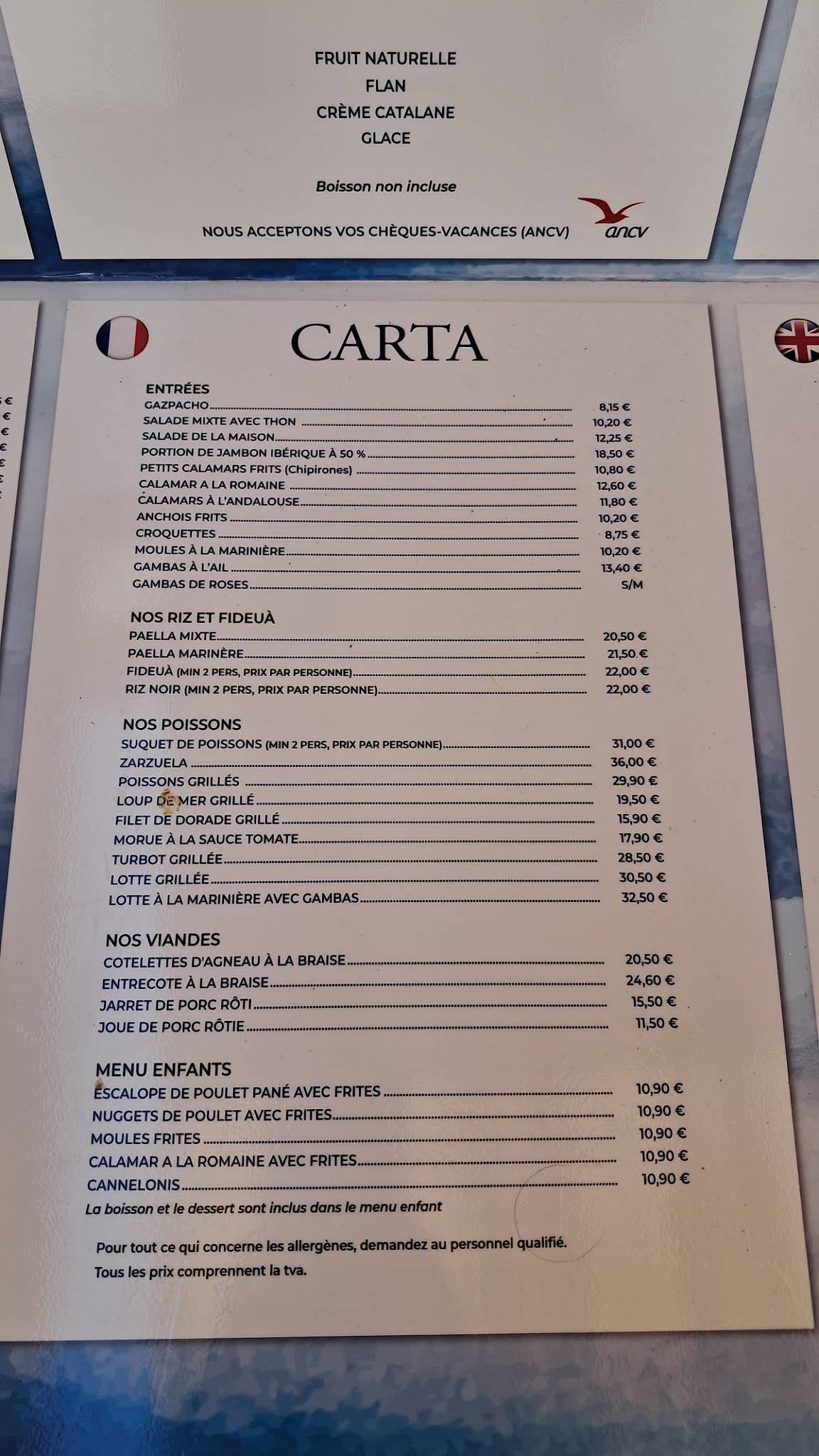 Hotel-Restaurant La Cala меню