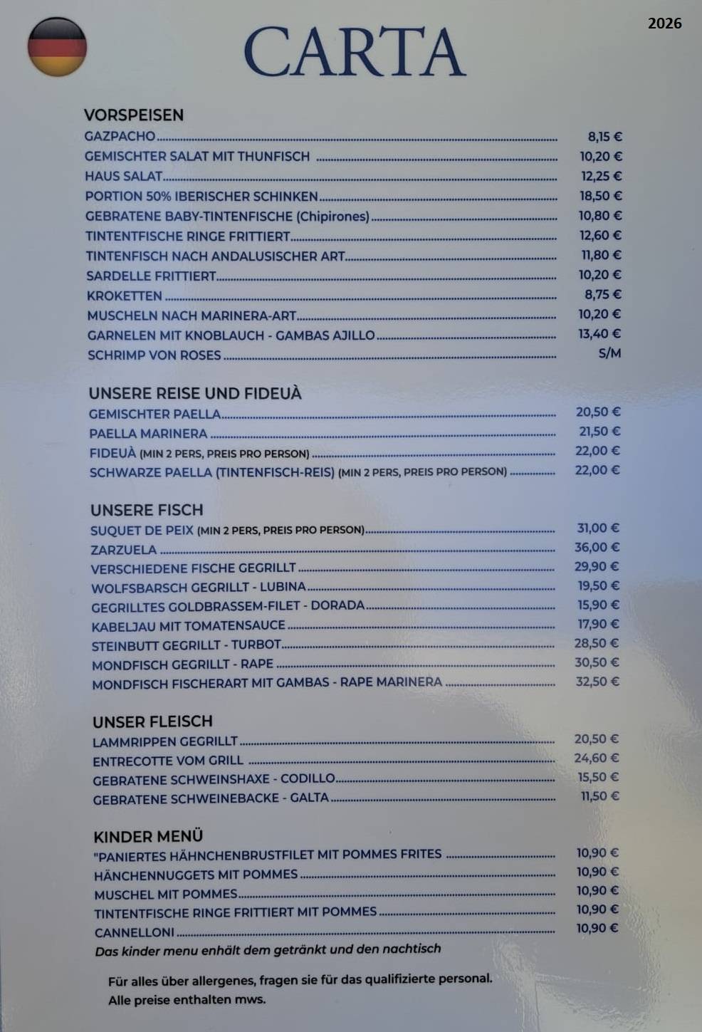 Hotel-Restaurant La Cala меню
