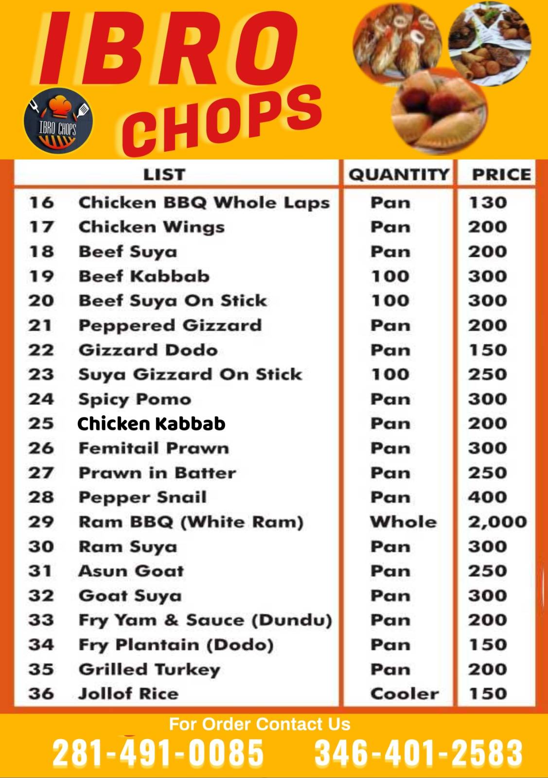 IBRO CHOPS меню