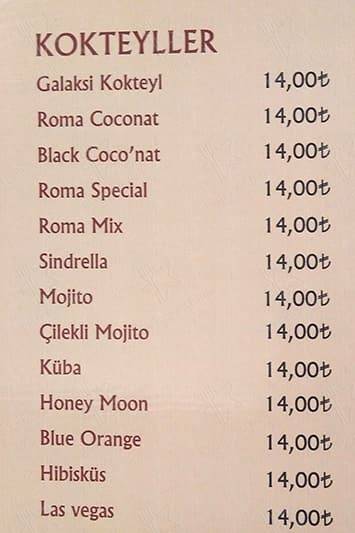 Roma Dondurmacısı меню