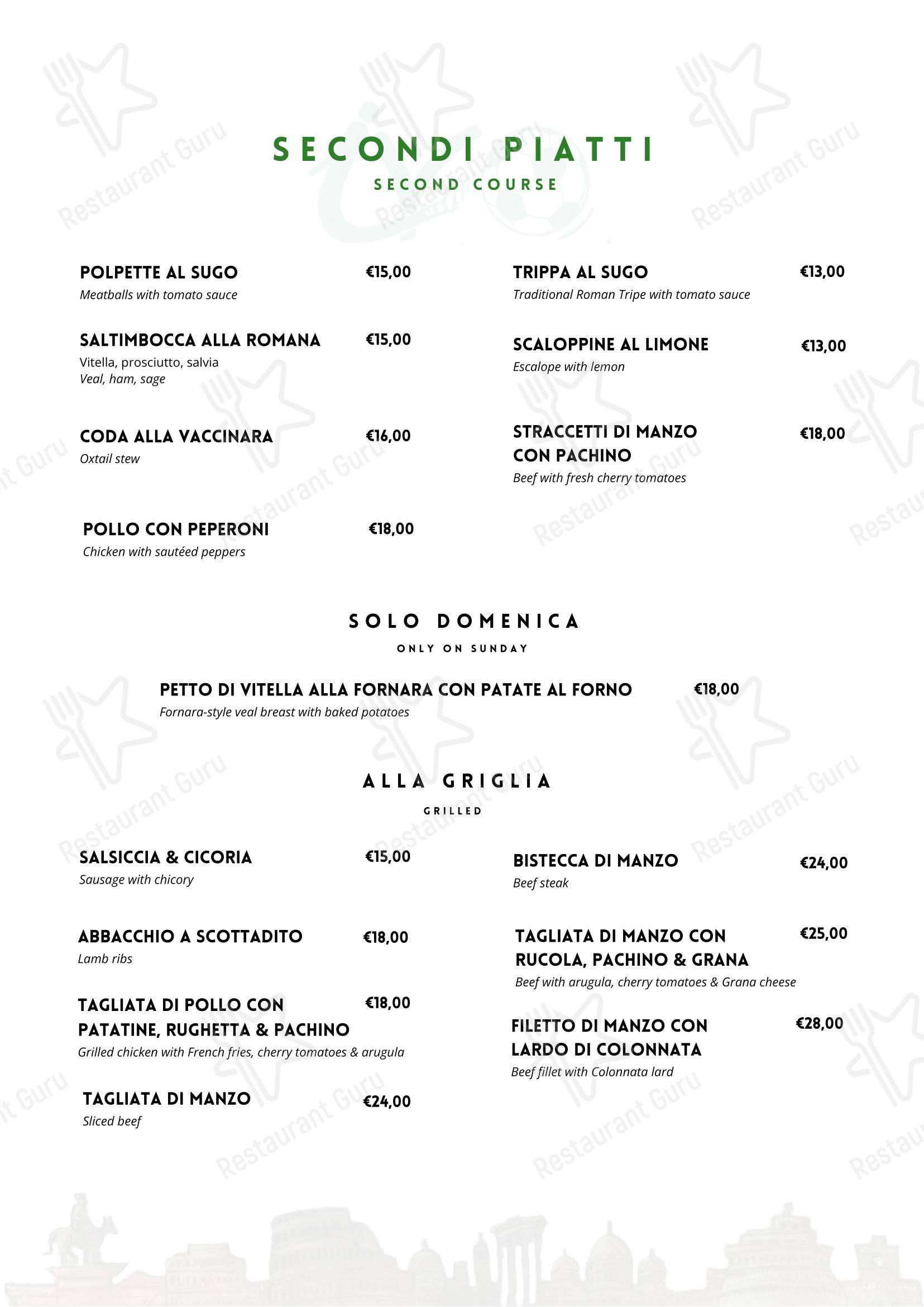Ivo a Trastevere в Риме - Меню