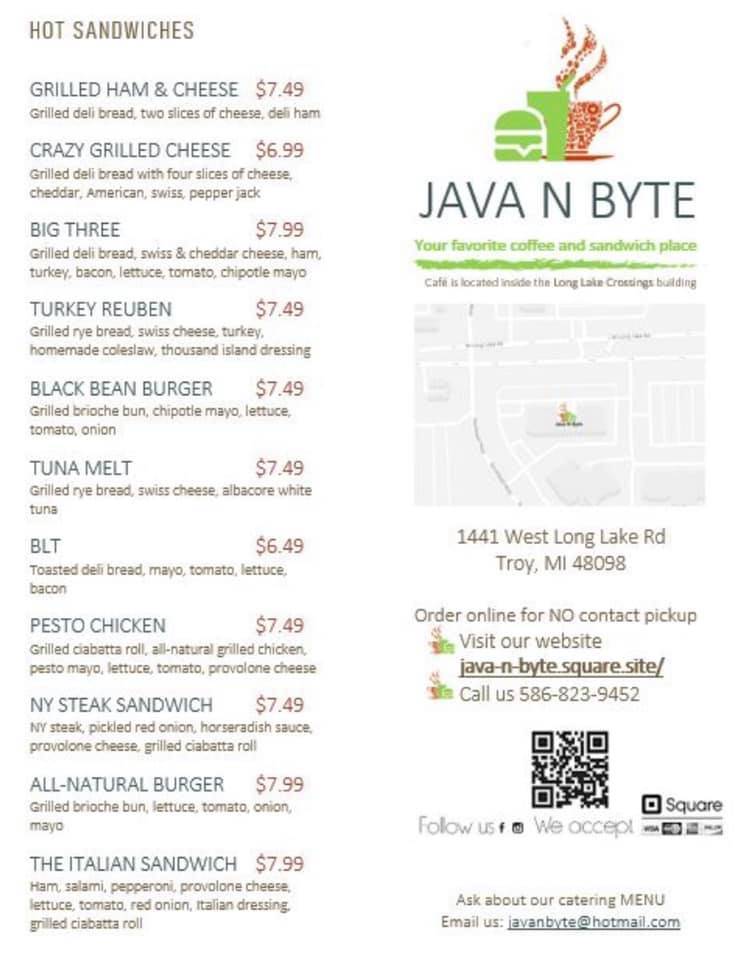 Java N Byte - Cafe and Sandwich Shop меню