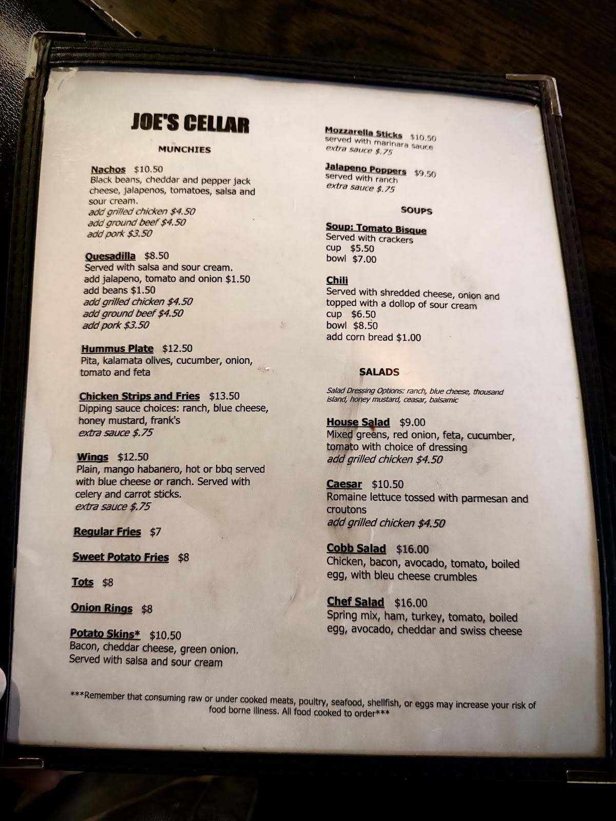 Joe's Cellar меню