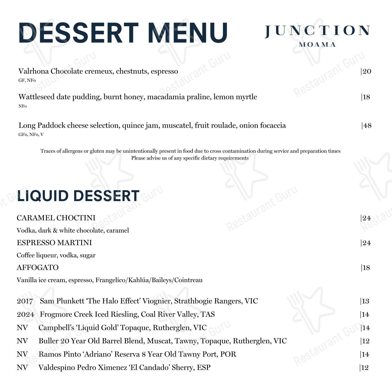 Wine Menu паба и бара Junction Moama