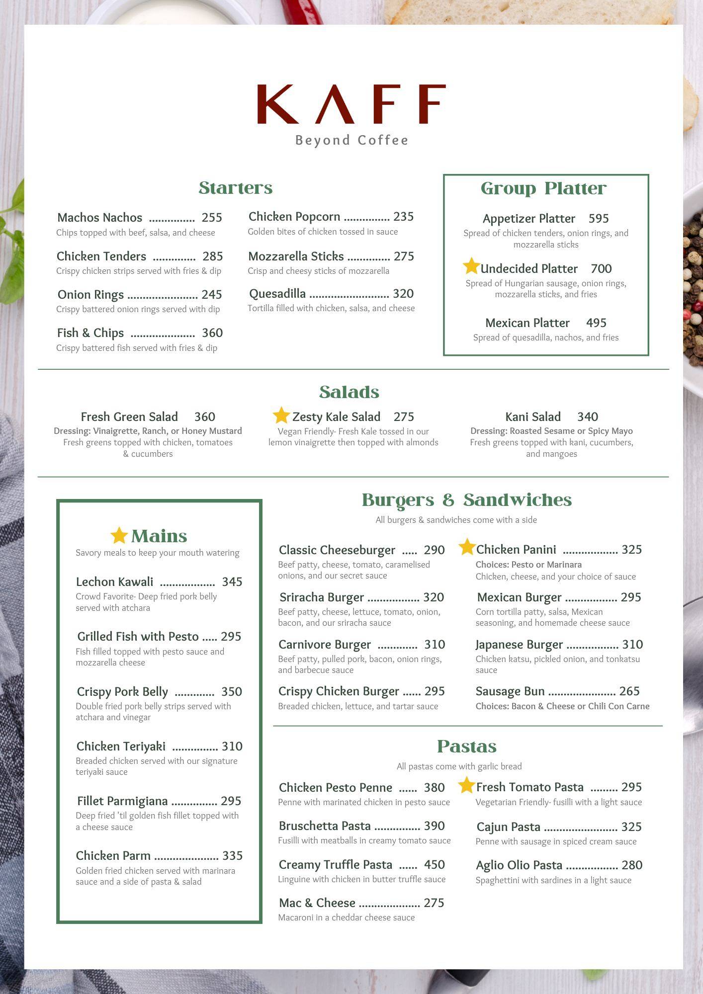 Kaff Cafe меню