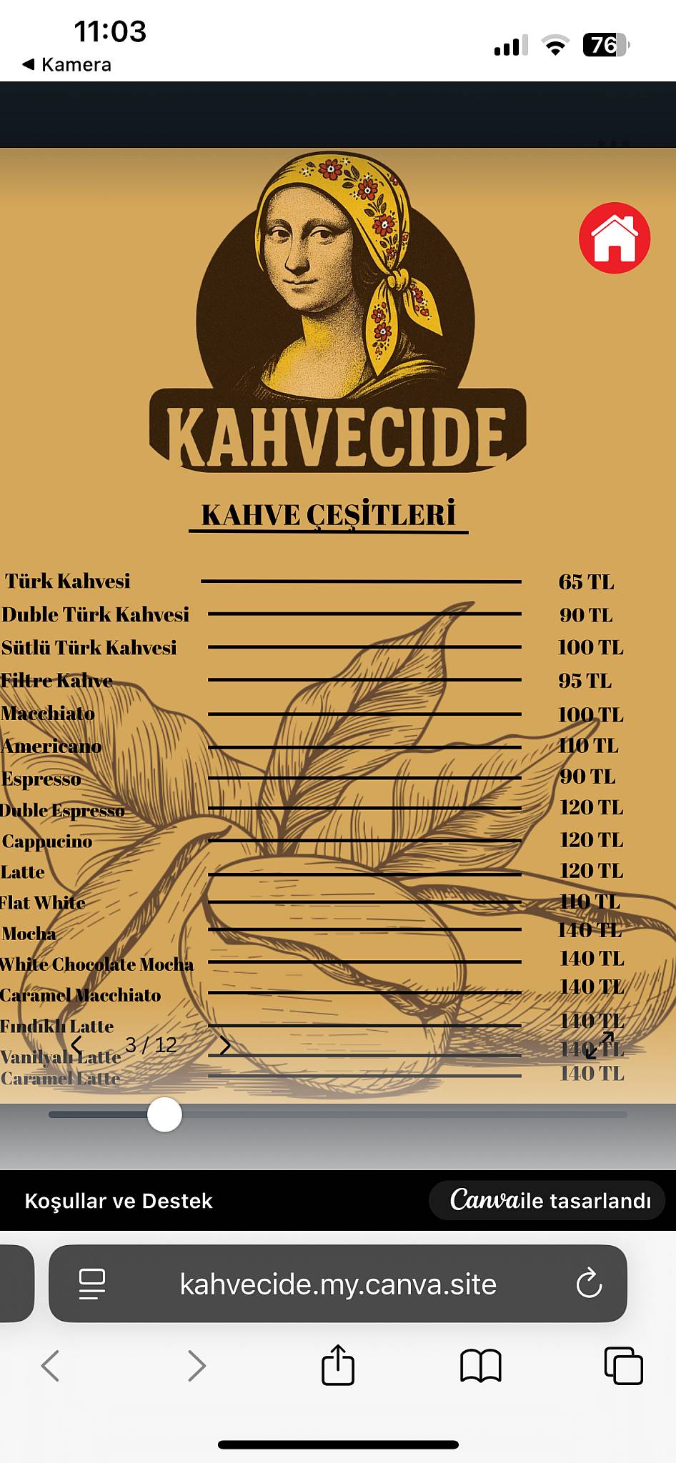 Kahvecide меню